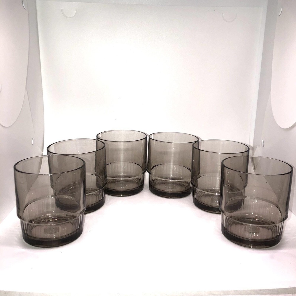 6 Vintage Tupperware Preludio Stacking Tumblers Acrylic Glasses Gray Clear